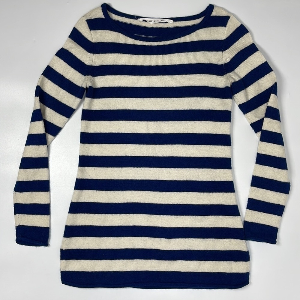 Athleta Backcountry Blue & Ivory Striped 100% Cashmere Sweater Women's XS